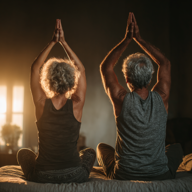 Літня людина виконує баланс-вправи на природі